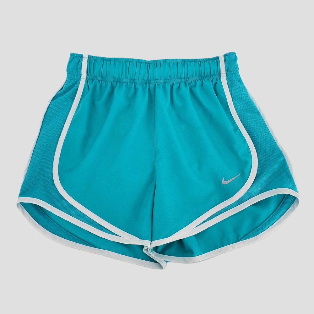Nike Tempo Dri Fit Womens XS Mid Rise Running Shorts Teal White Brief Lined